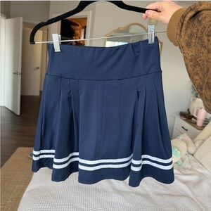Navy Blue Pleated Skirt with White Stripes